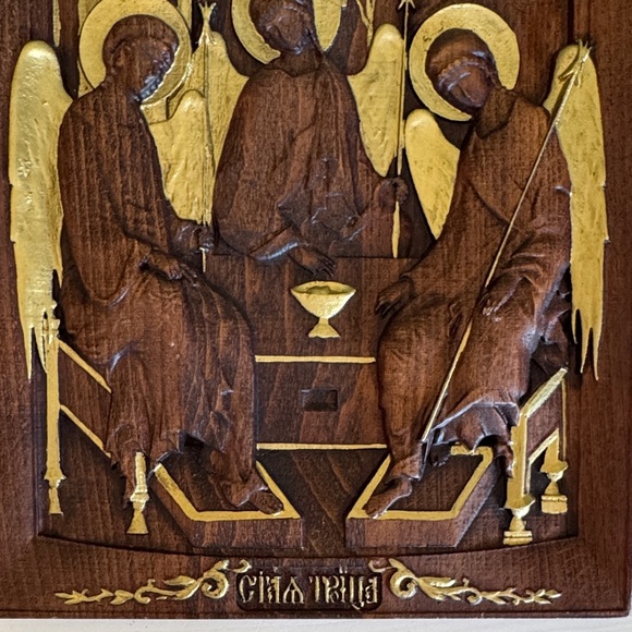 Wooden Religious Icon with Gold Accents - Picture 2 of 6